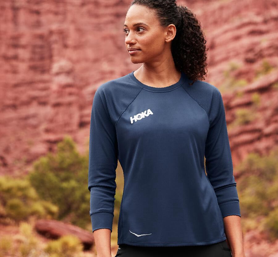 Hoka One One Top Kadın Lacivert - Performance 3/4 Sleeve - HB1538492